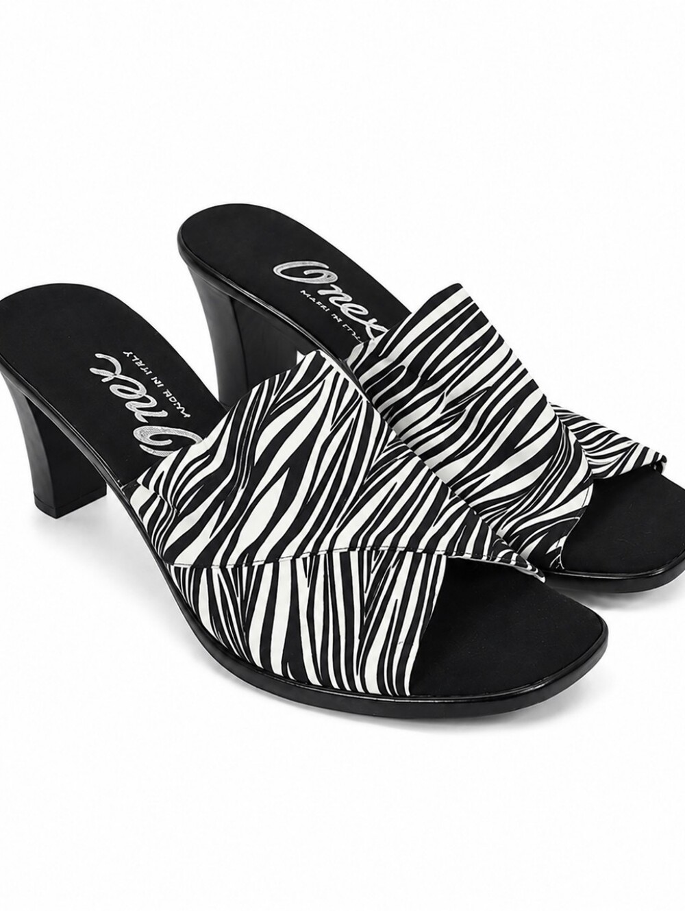 NWOT Onex Crista Zebra Animal Print Heeled Slide Sandals Italian 10 Modern